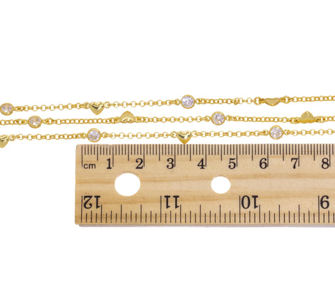 14k Gold Diamond By Yard Heart Chain,Heart Chain For Jewelry Making,CZ Heart Diamond By The Yard  Chain For Necklace And Bracelet,CHG115