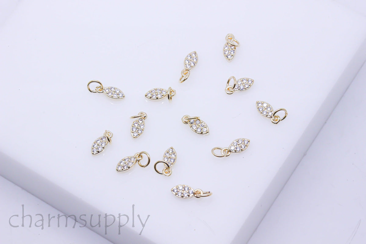 Gold or Silver Tiny Delicate Marquise Cz Set Charm, Little Danglings, 3x8mm, Jewelry Making, 1 pc or 10 pcs, WHOLESALE, CPG738-CPS738