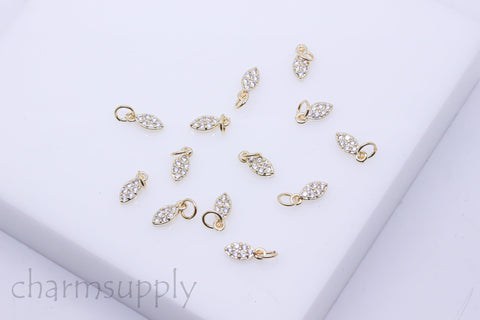Gold or Silver Tiny Delicate Marquise Cz Set Charm, Little Danglings, 3x8mm, Jewelry Making, 1 pc or 10 pcs, WHOLESALE, CPG738-CPS738