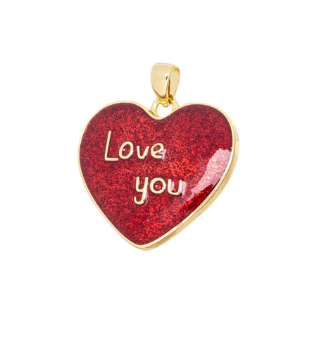 Red Enamel Love You Heart Charm,Shiny Red Heart Charm For Jewelry Making,Love You Gold Heart Charm ,Gold Heart Love You Charm,CPG2536
