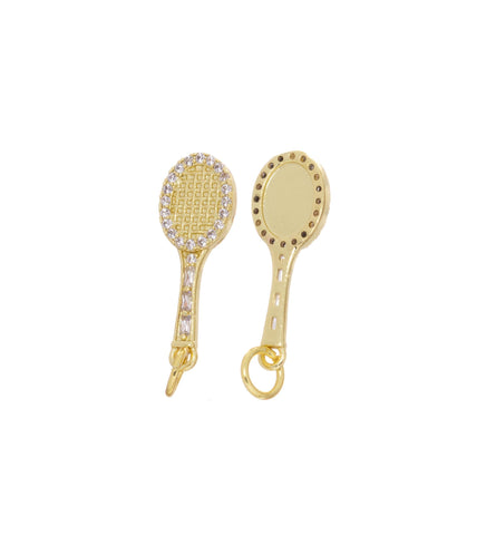 Gold Or Silver Tennis Racket Charms,Sporting Charms For Jewelry Making,Gift For Tennis Player And Lovers,CZ Tennis Racquets,CPG-CPS1648