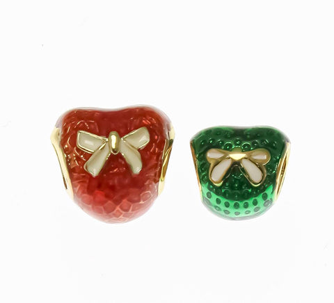 18k Gold Plated Red or Green Spacer, Cute Heart With Ribbon Detail, Coquette Heart, Heart Slider, Romantic Heart Charm or Pendant, SPG098