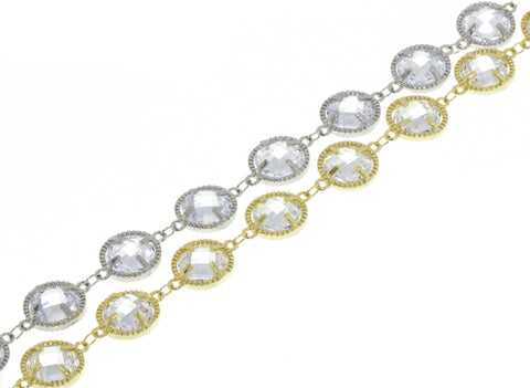Chain With Briolette Cut Two Side Faceted CZ,Two Sided Diamond By The Yard Link Chain,CHG026-CHS026