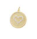 Gold Heart Charm With CZ,Pave Coin Heart Charm,Textured CZ Disc Heart Charm,Round Circle Disc Heart Charm,Heart Charm For Necklace,CPG2540