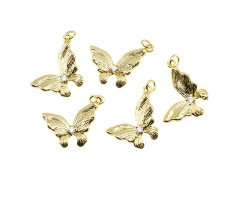 Gold Butterfly Charm With CZ,Pave Gold Butterfly Charm For Necklace,Dainty Butterfly Gold Charm,CPG1042