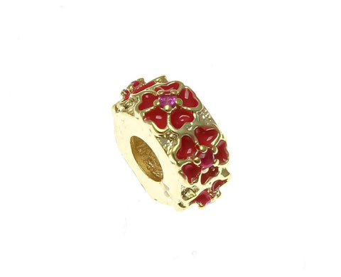 18k Gold Delicate Flower Spacer, Green, Pink, Purple, Red, Bead With CZ, Spacer Bead, Thin Band Spacer For Jewelry, SPG112
