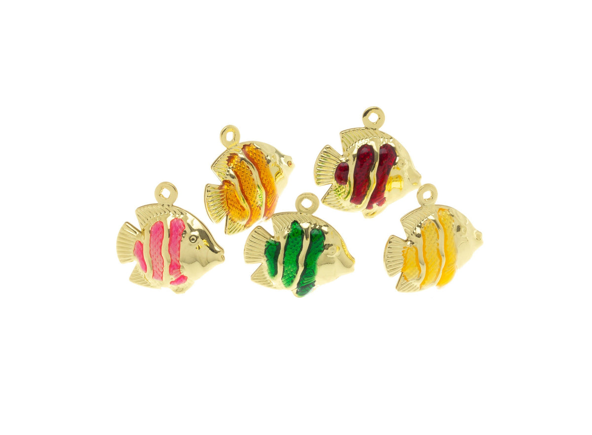 Two Sided Puff  Fish Charm ,Gold Two Sided Fish Charm,Sealife Colorful Fish Charm For Bracelet,Small Fish Charm For Earrings,CPG530