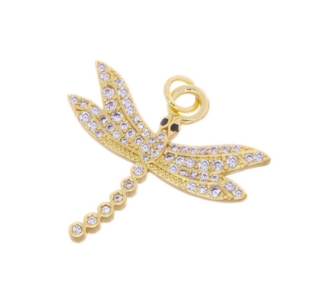 Dragonfly Charm For Necklace,Gold Dragonfly Charm,CZ Dragonfly Charm For Jewelry Making,CZ Gold Insect Charm,Charm For Insect Lovers,CPG2337