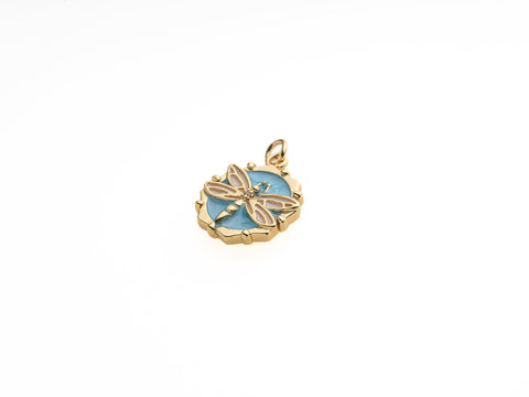 Dragonfly Gold Charm,Enamel Dragonfly Dainty Charms,Dragonfly Disc Charm,CPG306