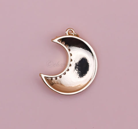 White enamel Moon cz accent Pendant, 22x18mm, crescent moon pendant, moon charm, white moon jewelry,CPG245