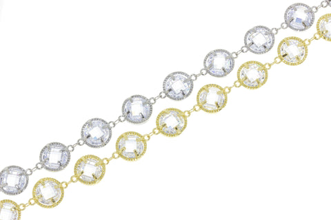 Chain With Briolette Cut Two Side Faceted CZ,Two Sided Diamond By The Yard Link Chain,CHG026-CHS026