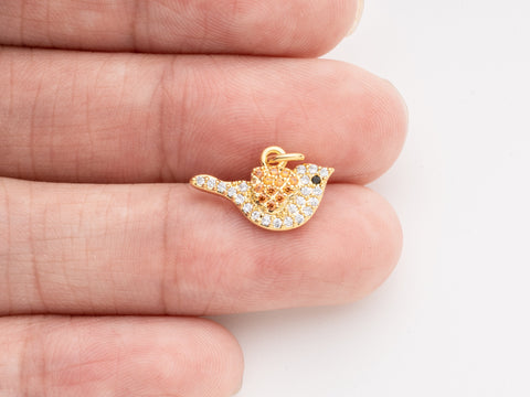 Gold Dove cz Charm, Peace Symbol Jewelry, Dove Sparkly bird charm, dove jewelry for love ones, 15mm, CPG2005