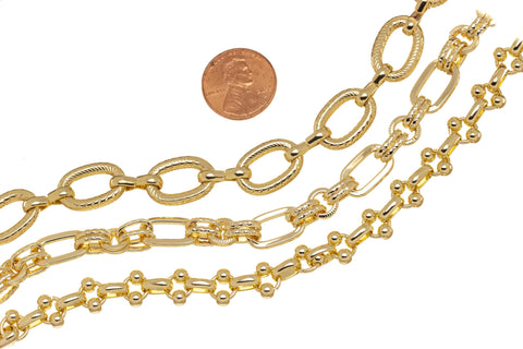 Oval And Round Ribbed And Smooth Gold Chains,wholesale Gold Chains For Jewelry Making,Rolo Link Gold Chain,CHG052,CHG053,CHG054