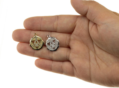 Gold Or Silver CZ Hamsa Charm,Talisman Amulet Hamsa Charm,Hamsa Coin Pendant,Amulet Hamsa Gold Charm,CPG747