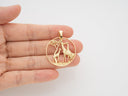 Giraffe Pendant Under African baobab Tree ,Large Giraffe Gold Charm,African Safari Giraffe Charm,CPG592