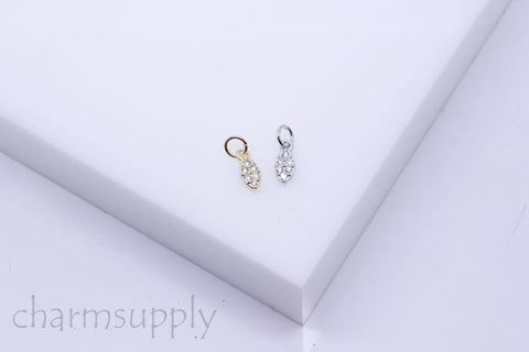Gold or Silver Tiny Delicate Marquise Cz Set Charm, Little Danglings, 3x8mm, Jewelry Making, 1 pc or 10 pcs, WHOLESALE, CPG738-CPS738