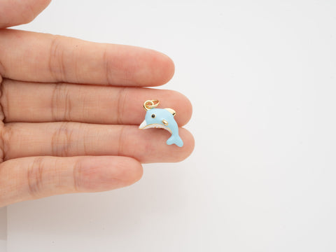 Dolphin Gold Charm ,Jumping Dolphin Charm,Sealife Nautical Colorful Dolphin Charm For Necklace,Dolphin Charm For Bracelet Or Earrings,CPG581