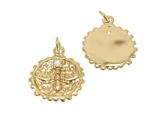 18k Gold or Silver Honey Bee or CZ Bee Pendant, Queen Bee Charm, Fertility and Prosperity Insect Charm, CPG1363,CPS1363