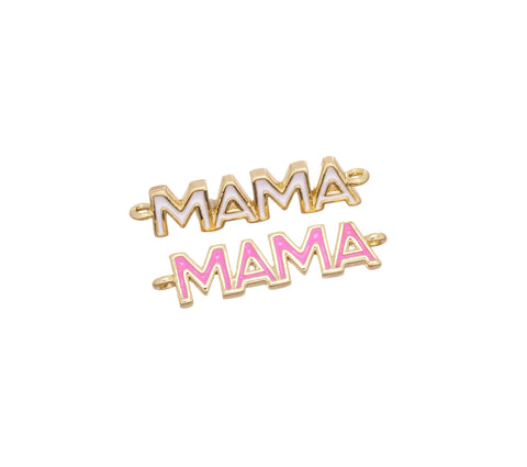 Mama Word Connector Charm For Bracelet,Monogram Mama Connector Bracelet Charm,Gold Mama Bracelet Charm With Enamel,CNG154