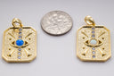 Gold evil eye rectangle opal cz tag, 23x18mm, evil eye tag, cz eye tag,CP130