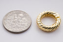 Gold Ribbon Push Gate Circle Ring, 15mm, Ribbon Style, Circle Push Ring with Style, Great Way to add a charm
