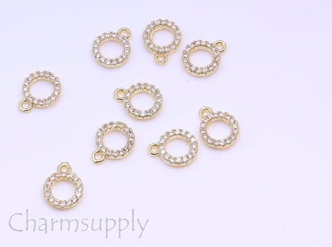 Gold or Silver Open Circle cz charm, 8mm Circle, Infinity Circle, Pave cz Charm, Geometrical Jewelry,1 pc or 10 pcs, WHOLESALE,CPG393-CPS393