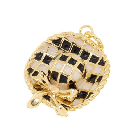 Black And White Checkerboard Plaid Hat Charm For Jewelry Making,Hat Charm With Bow Tie Ribbon,Princess Checkerboard Hat Charm,CPG1234
