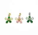 18k Gold or Silver Dainty Flower Charm With CZ, Pink Flower,  Gold Pave CZ Charm For Necklace Or Bracelet Making,CPG2268G,CPS2268G,CPG2268P,