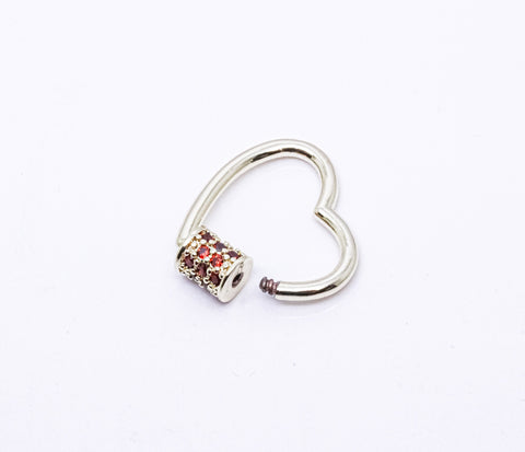 Gold Dark Tangerine Heart Carabiner Lock, 20mm, Screw on clasp, Open Heart Lock, 1pcs or 10 pcs, WHOLESALE