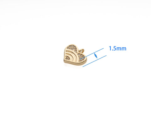 Dainty Gold white cz Rainbow Heart Pendant, 12mm, heart style pendant, heart rainbow pendant, Charms to dangle, CPG2096