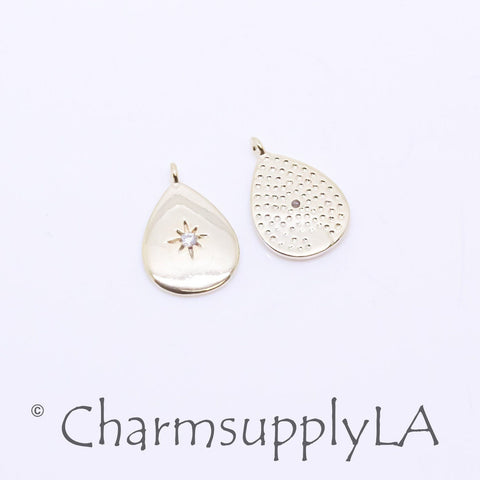 Gold Starburst CZ Teardrop Pendant, 14x9.5mm, Gold Puffy Starburst cz Teardrop, 1 pc or 10 pcs, WHOLESALE,CPG366-CPS366