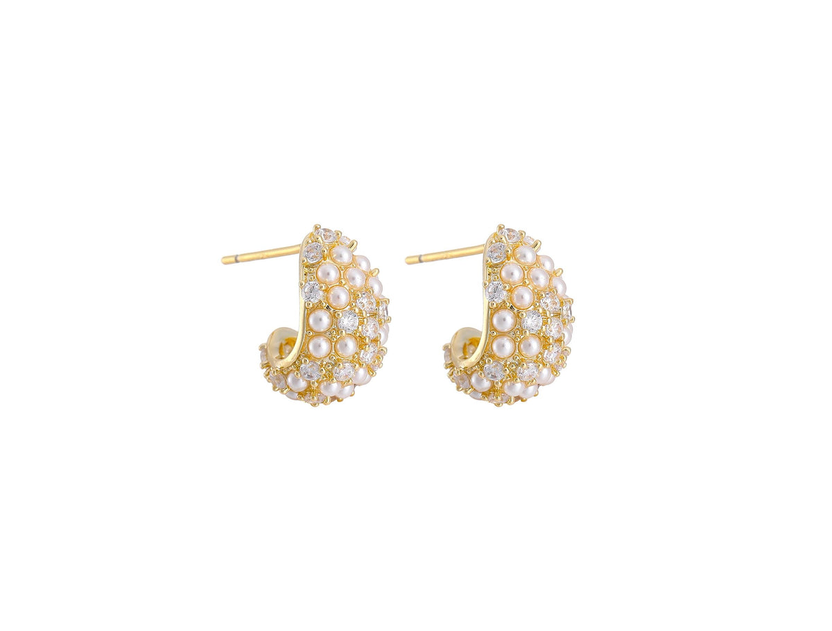 Teardrop Earrings, CZ Set hoops Shell Pearl embellishments on outside ring, Gold earrings, Pearl Earings, Gifts, Bridal jewelry, ERG384