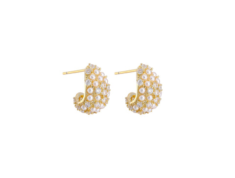 Teardrop Earrings, CZ Set hoops Shell Pearl embellishments on outside ring, Gold earrings, Pearl Earings, Gifts, Bridal jewelry, ERG384