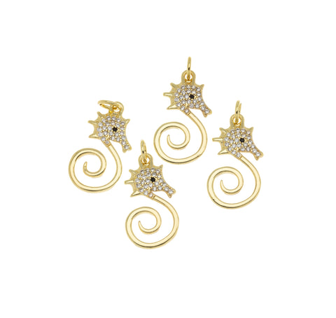 Gold Seahorse Charm,Dainty Seahorse charm for necklace,Gold CZ Seahorse Charm For Necklace,1 pc,5pcs or 10 pcs,WHOLESALE,CPG2001