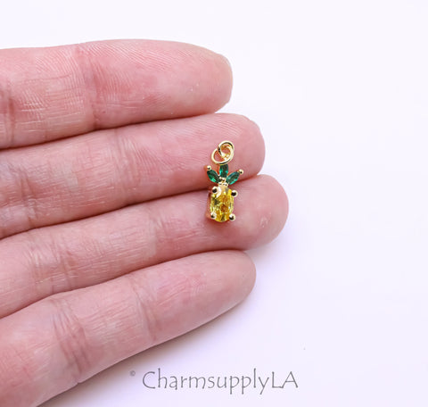 Gold Dainty Cute Pineapple Charm, Tropical Fruit Charm, Summer Vibe, Summer Party Charm, 1 pc or 10 pcs, WHOLESALE,CPG346