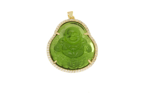 18K Gold Pink or Green Buddha Charms, Micropavé CZ Buddhist Pendant, Buddha Pendant Green or Pink for DIY Jewelry Making Supply