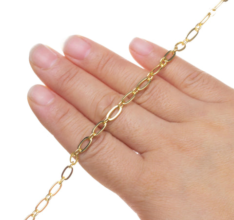 Gold Oval Paperclip Link Chain,Paperclip Oval Gold Chain For Jewelry Making,Oval Link Gold Chain,Alternating Oval Chain,CHG0079