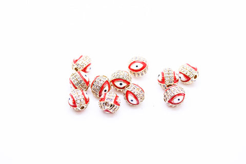 Evil eye Pave Red Enamel Ball (7.5-8mm,10mm), 1pc, 10 pcs, WHOLESALE