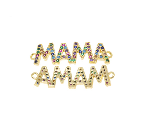 Mama Monogram Bracelet Charm,Mama Word Monogram Connector Charm,Mother’s Day Gift,Mama Pave CZ Monogram,1 pc,5pcs or 10pcs,Wholesale,CNG039