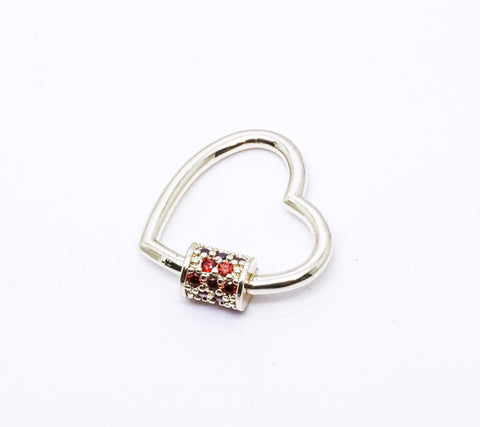 Gold Dark Tangerine Heart Carabiner Lock, 20mm, Screw on clasp, Open Heart Lock, 1pcs or 10 pcs, WHOLESALE