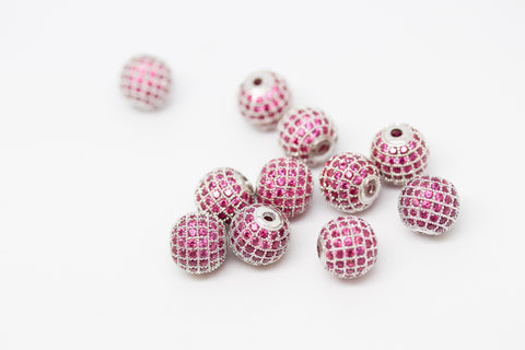 10mm Ruby cz pave ball, Gold, silver, gunmetal, WHOLESALE