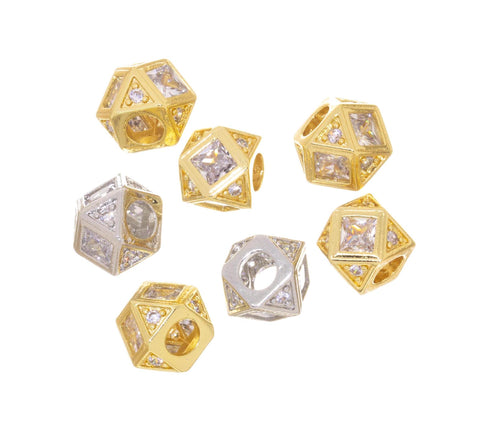 Large Hole Gold Or Silver Polygon Spacer Bead,10mm Gold Pave CZ Spacer Slider Bead,Multi sided Spacer Bead For Jewelry Making,SPG-SPS135
