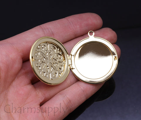 Large Gold Filigree Pattern Round Love Locket Pendant,gold locket pendant, Gold Round Locket, 1 pc,5pcs or 10 pcs, WHOLESALE,CPG701