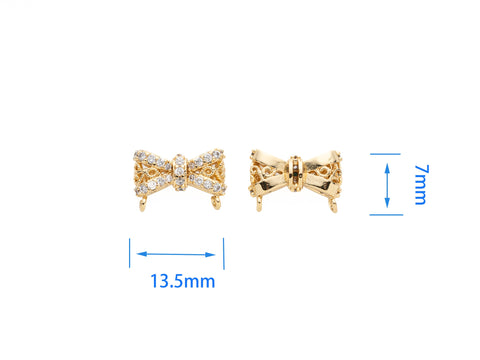 Bow Tie Necklace Connector Charm,Gold Bow Tie CZ Connector Charm,Pave Bow Tie  For Jewelry Making,CNG020