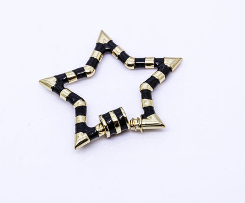 Black and Gold Open Heart Enamel Screw Clasp, Carabiner Lock, Screw Lock, 32mm, 1 pcs or 10 pcs, WHOLESALE