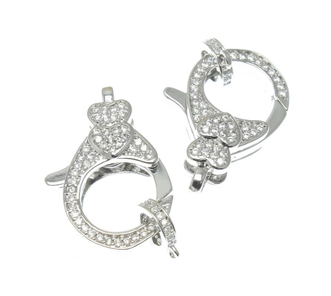 Silver Heart Clasp,Large Pave CZ Silver Clasp, Heart Design Clasp For Jewelry making, Clasp For Chain Jewelry, CLS363
