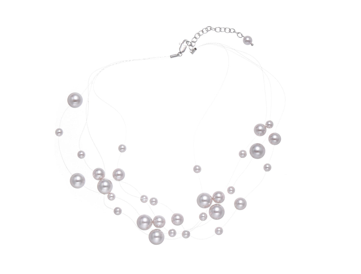 White Shell Pearl Floating Pearl Necklace, Invisible threads Pearl Necklace, Dainty Necklace, Bridal jewelry, Special Occasion, NLG1028
