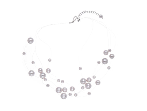 White Shell Pearl Floating Pearl Necklace, Invisible threads Pearl Necklace, Dainty Necklace, Bridal jewelry, Special Occasion, NLG1028