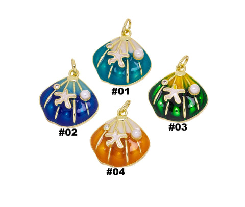 Sea Shell Clam Charm,Clam Charm With Pearl And Starfish,Sealife Starfish And Clam Charm,Nautical Sea life Charm For Jewelry Making,CPG2453