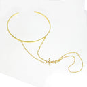 A gold-toned bangle necklace with a delicate chain drape and a small star-shaped crystal pendant, displayed on a clean white background.